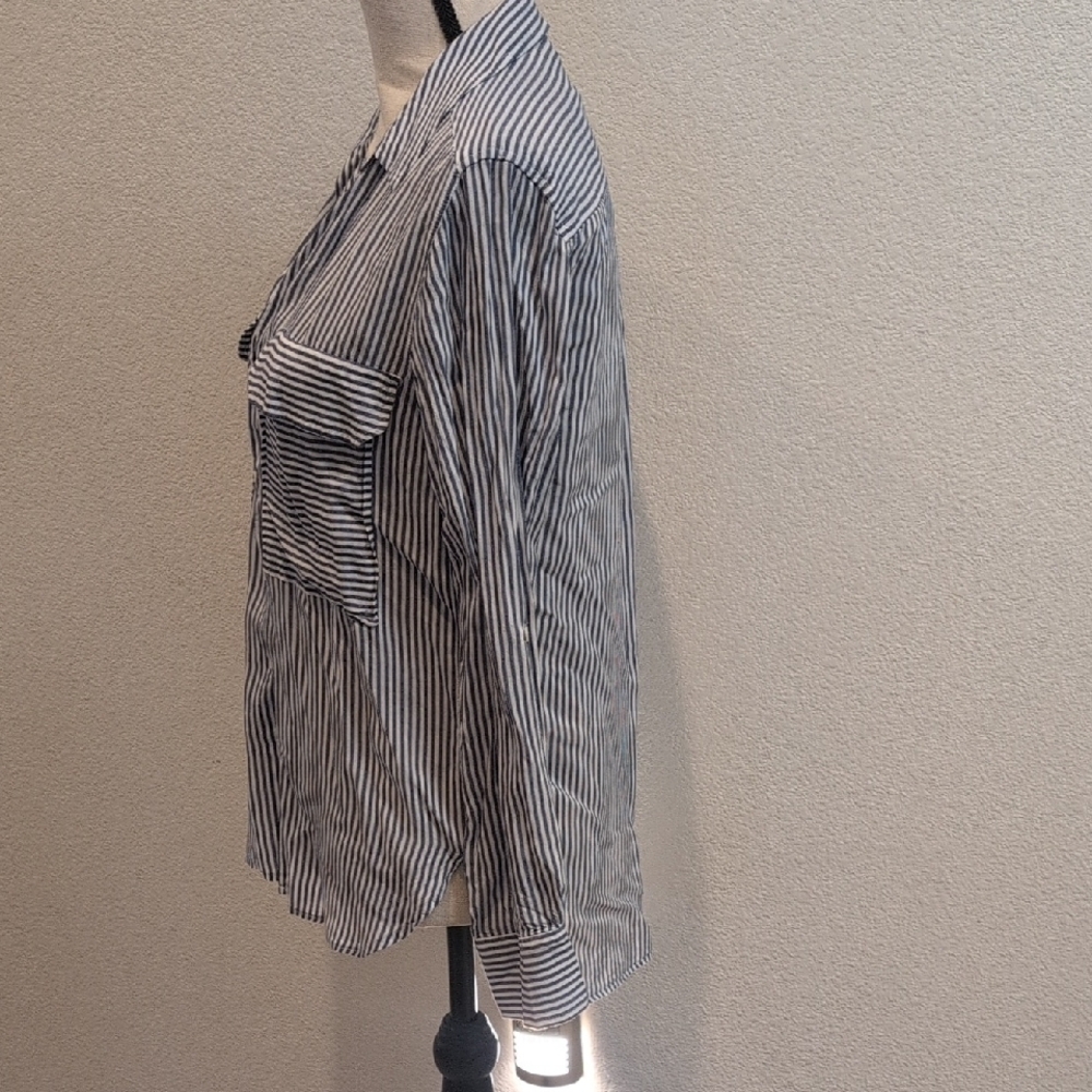 Zara Navy and White Striped Button Down Shirt - Picture 3 of 6